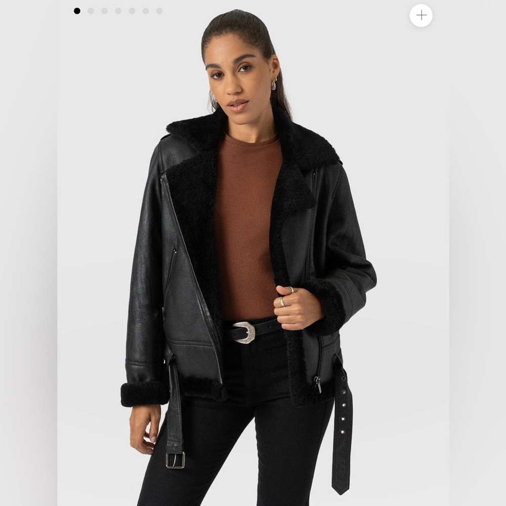 Real Leather & Shearling Biker Jacket - Picture 2 of 6